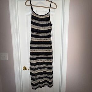 Striped Black and Cream Crochet Dress